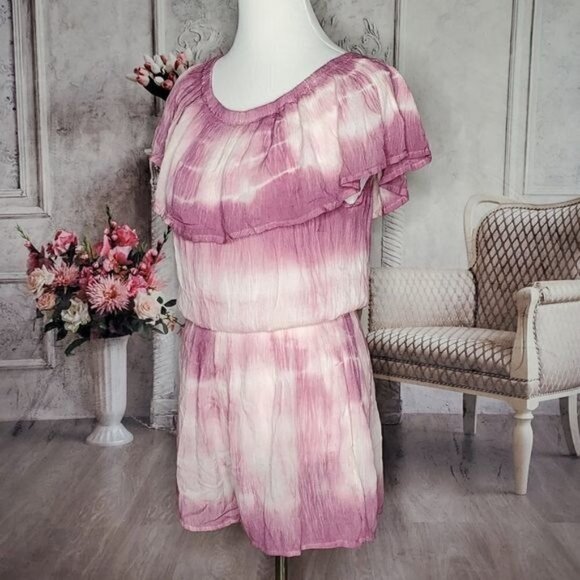 riviera Sun Pink Tie Dye Pull On Pockets Shorts One Piece Romper Size Medium - Picture 5 of 9